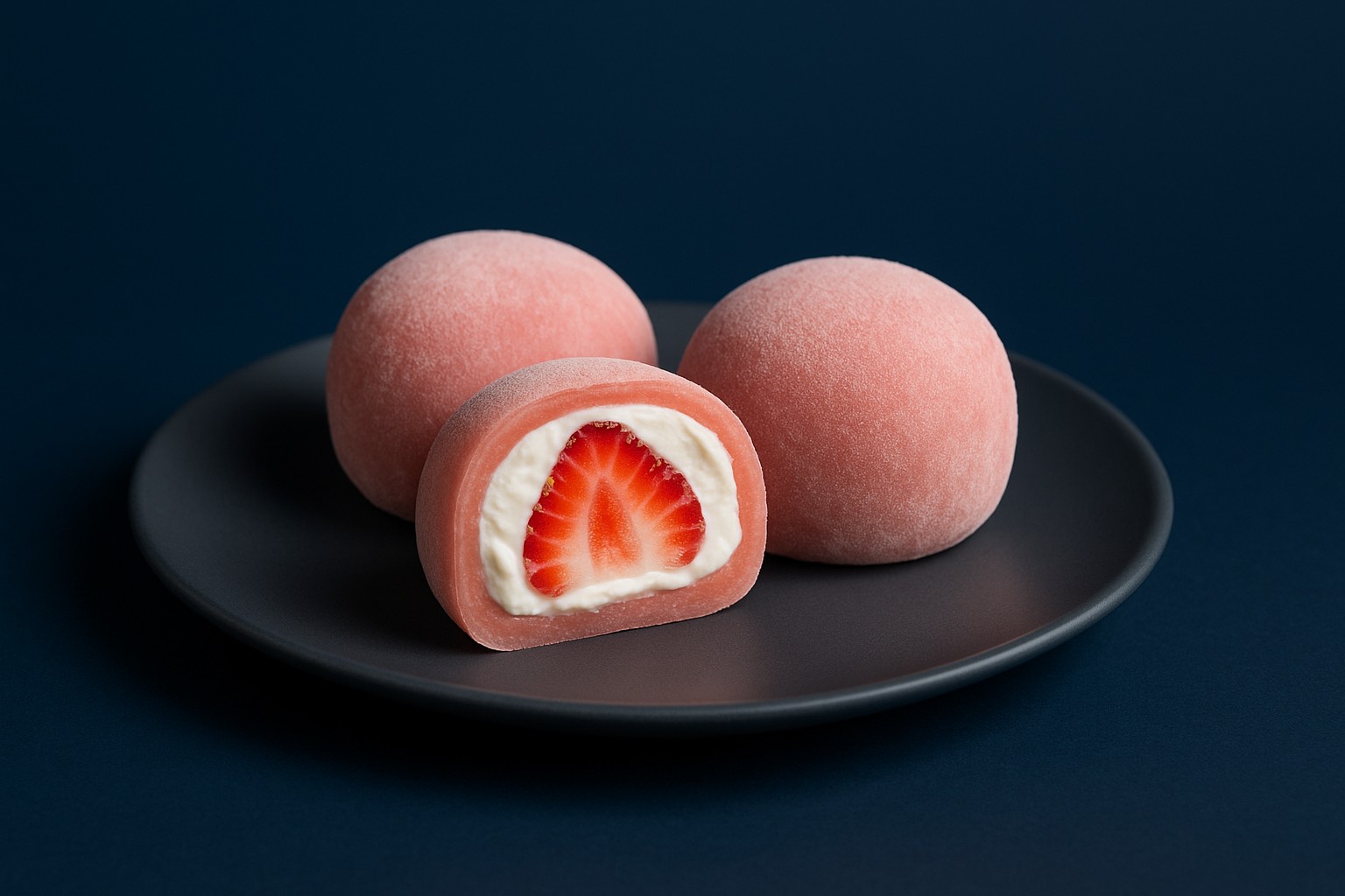 Twilight Strawberry mochi—ichigo daifuku style with whipped cream and fresh strawberry center